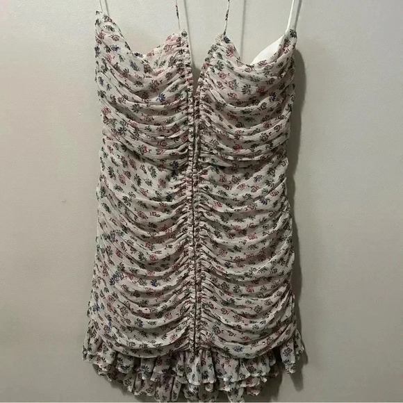 ZARA METALLIC THREAD DRAPED PRINT DRESS M - Picture 5 of 9